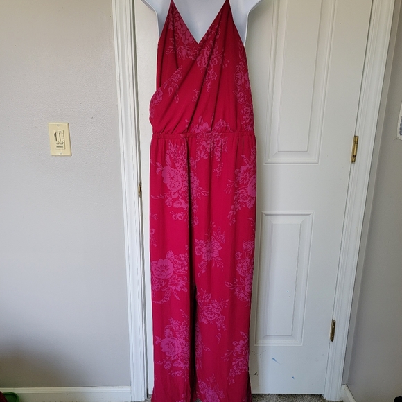 Express Sleeveless Front Tie Wide Leg Jumpsuit Magenta Purple Floral XL - Picture 5 of 11